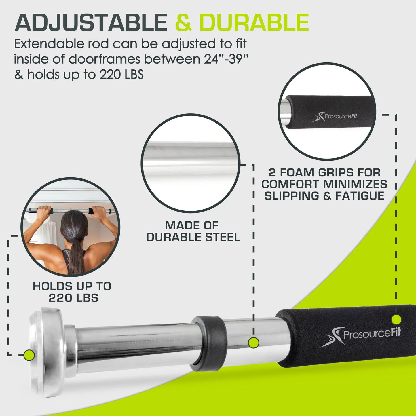 Wall-Mounted Pull-Up/Chin-Up Bar, Heavy Duty 300 Lb. Capacity