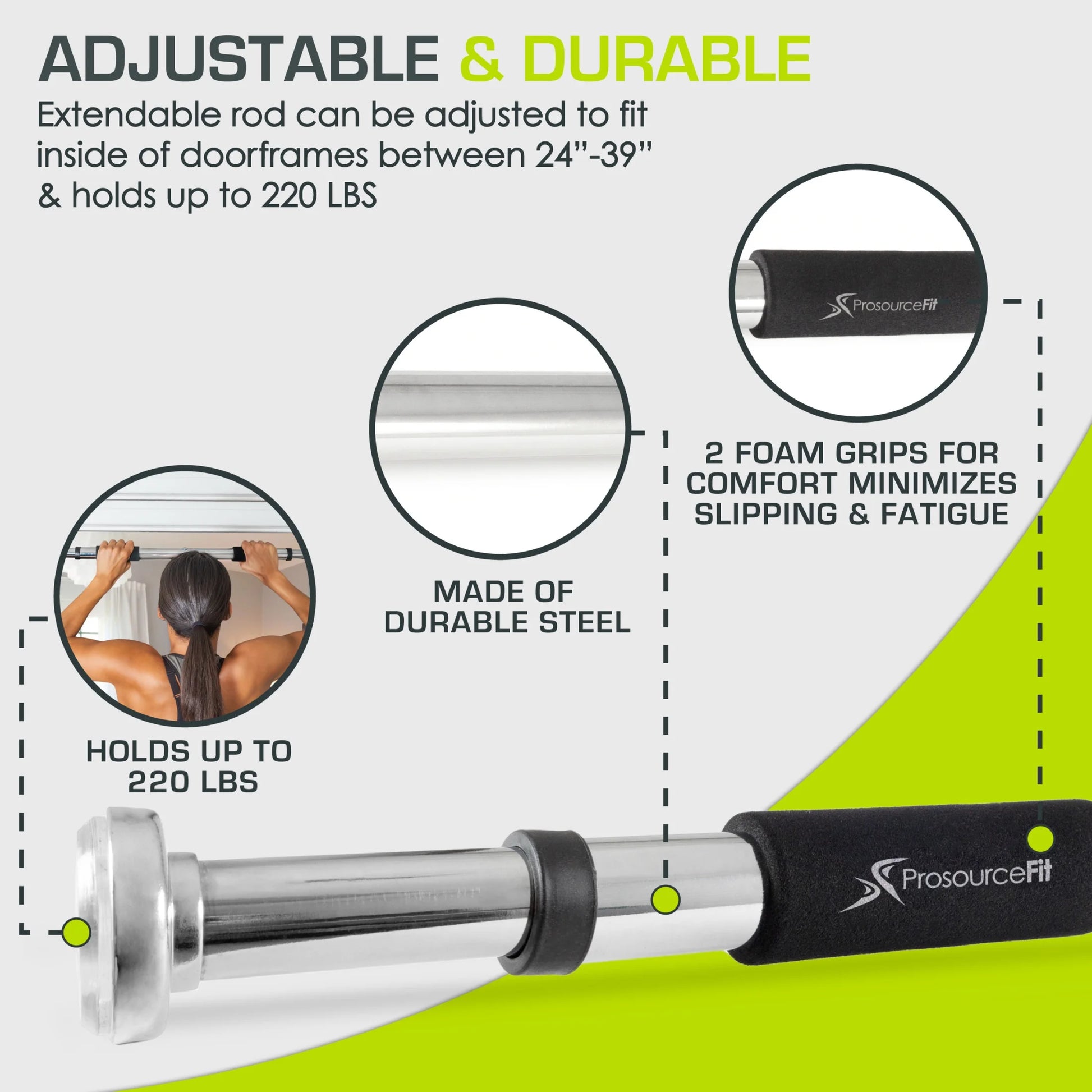 Wall-Mounted Pull-Up/Chin-Up Bar, Heavy Duty 300 Lb. Capacity