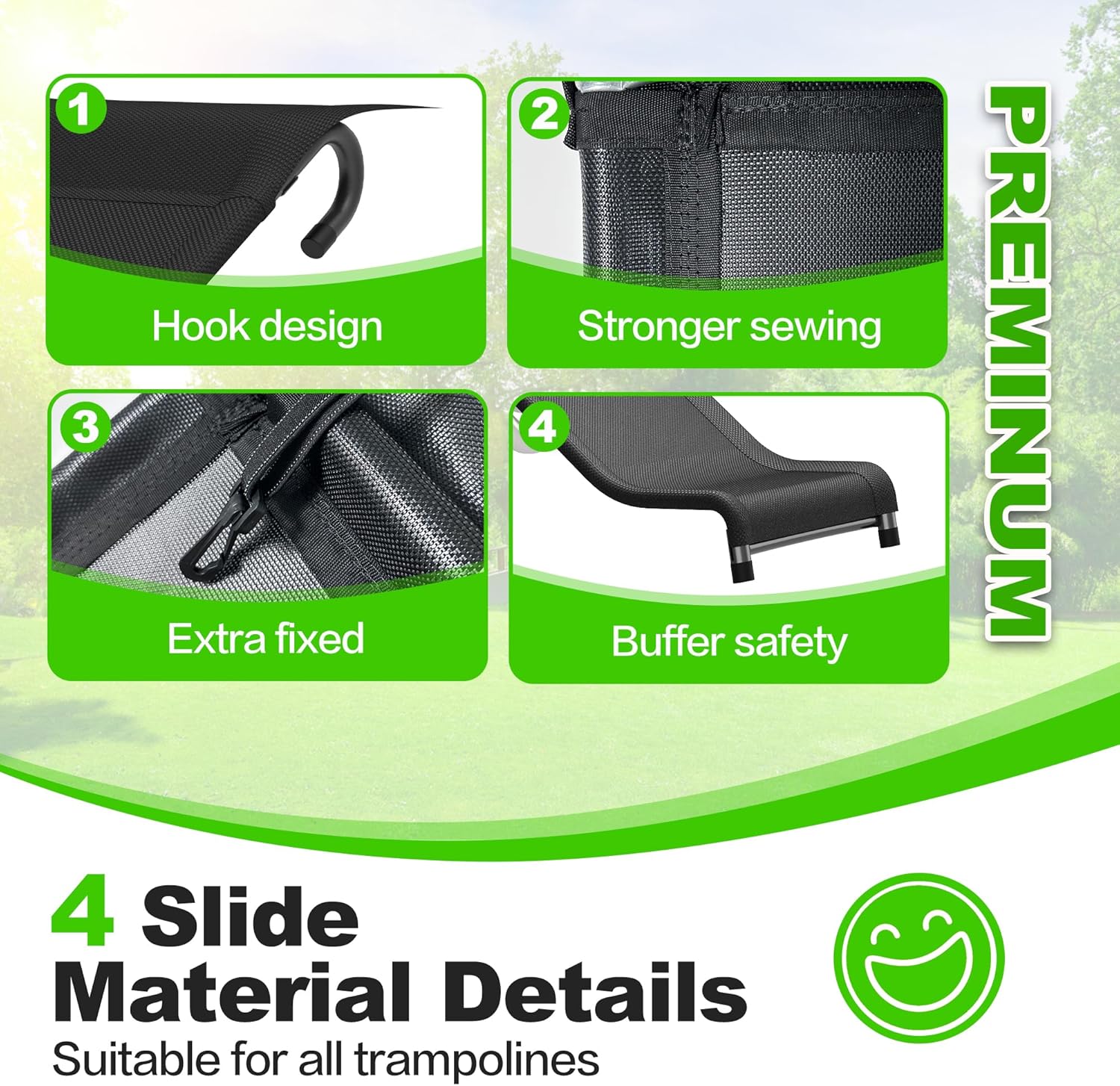 Trampoline Slide, 10FT 12FT 14FT 15FT 16FT Trampoline Universal Outdoor Slides, Trampolines Accessories with Cushioning Effect, Suitable for Kids to Climb up Slide Down, Safety Slider (Black)
