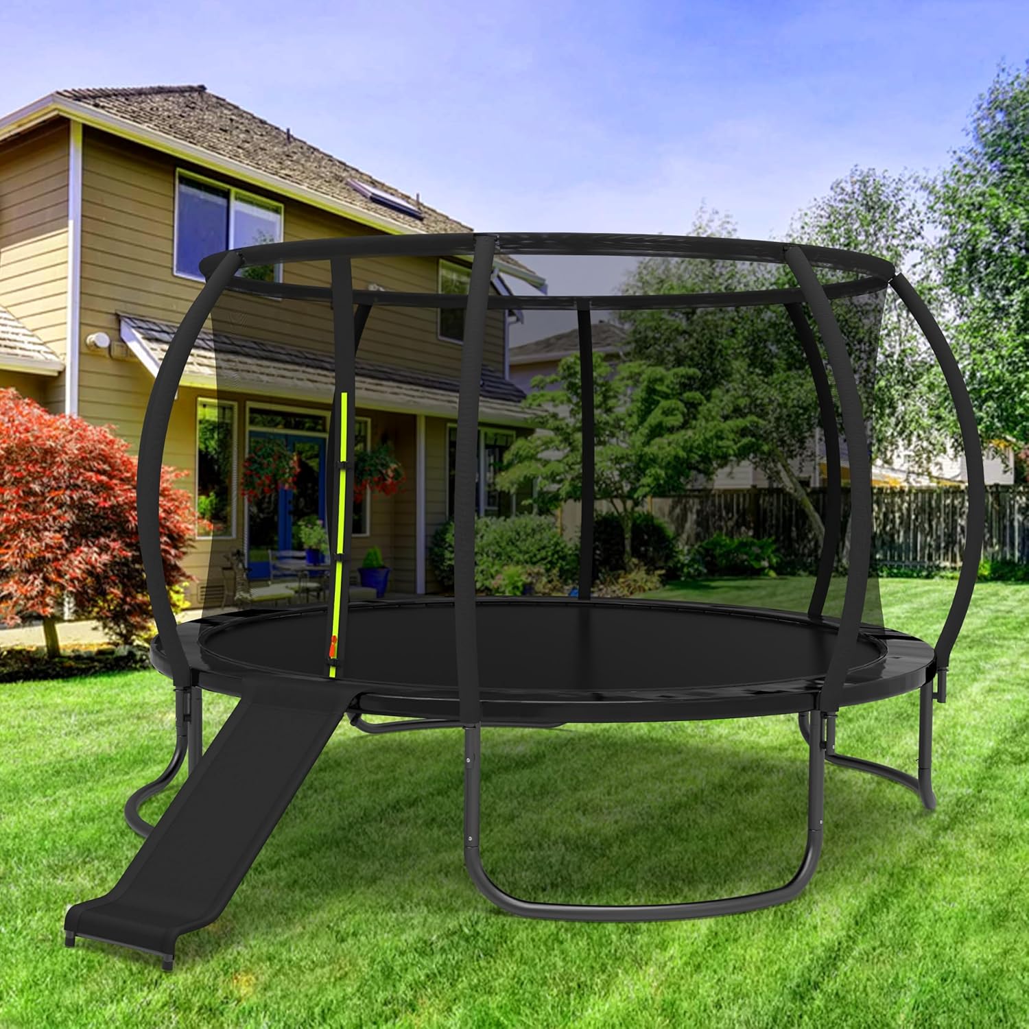 Trampoline Slide, 10FT 12FT 14FT 15FT 16FT Trampoline Universal Outdoor Slides, Trampolines Accessories with Cushioning Effect, Suitable for Kids to Climb up Slide Down, Safety Slider (Black)