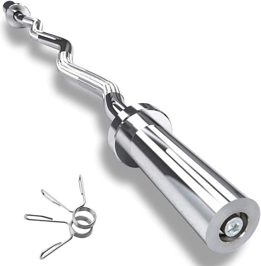 Olympic Super Curl Bar - 47 Inch Standard EZ Curl Weight Barbell for Home Gym Office, Workout Strength Training Weightlifting Bar, Suitable for 2 Inch Plates (Silver)